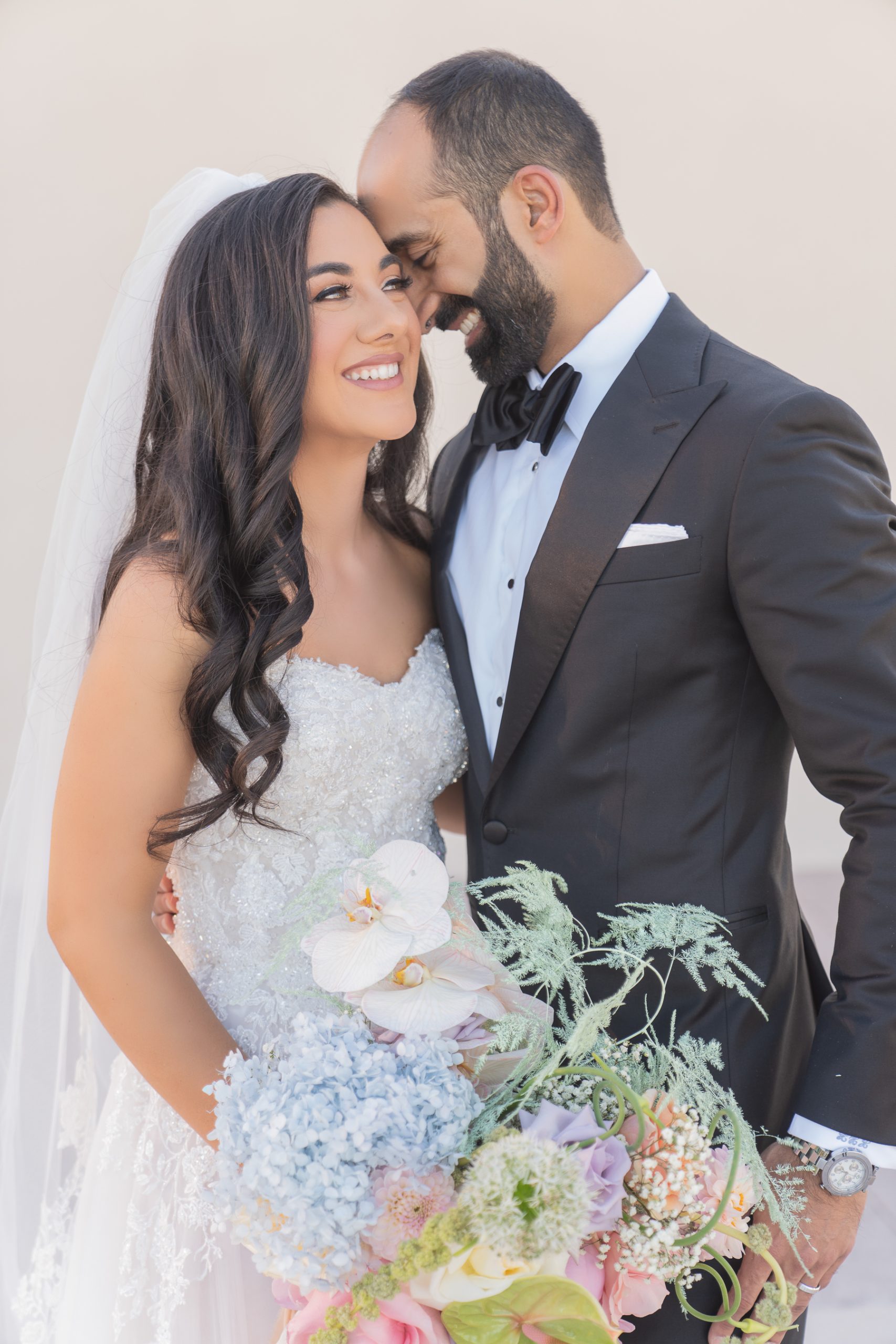 Couple Smiling happily during their wedding at Resorts World Las Vegas