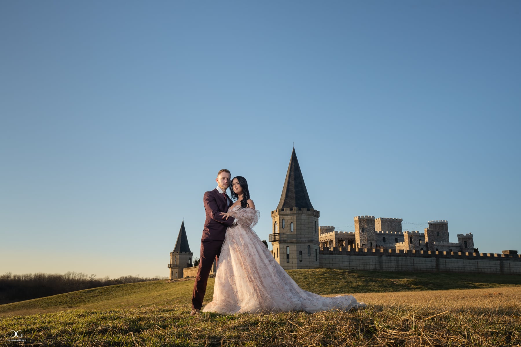Couple photographed outside The Kentucky Castle for Kentucky Castle wedding photography